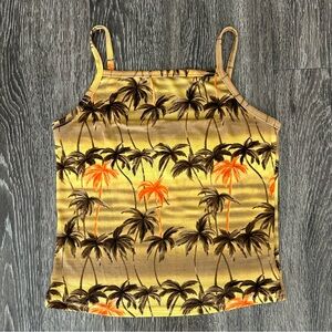 Vintage Paradise Island Hawaiian Palm Tree Spaghetti Strap Tank Top Sz M 90s Y2K